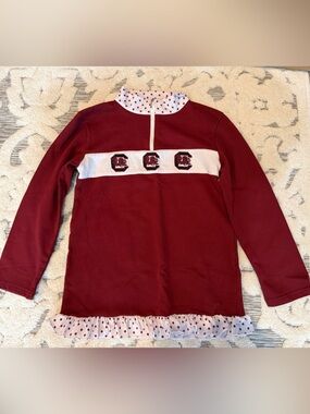 Girls USC Gamecocks Maroon Long Sleeve Top with Polka Dot Trim pullover Sz 14